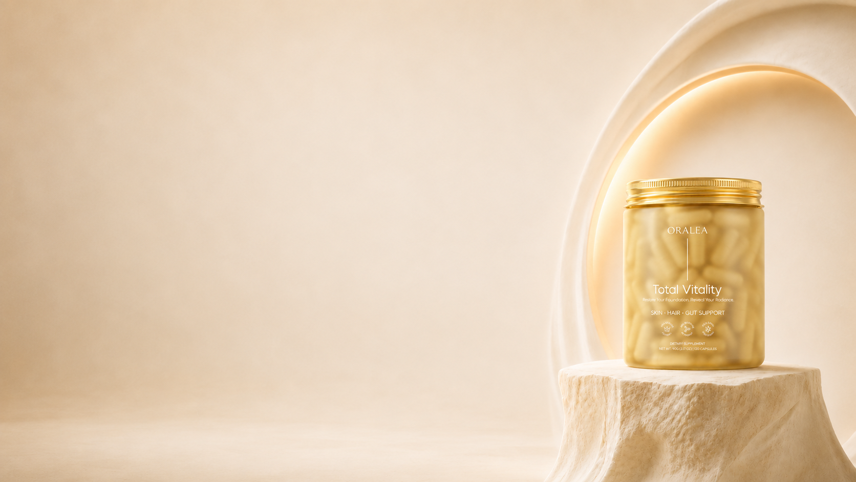 ORALEA Total Vitality — frosted champagne gold glass bottle